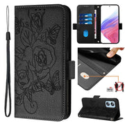 For Blackview A52 Embossed Rose RFID Anti-theft Leather Phone Case(Black)