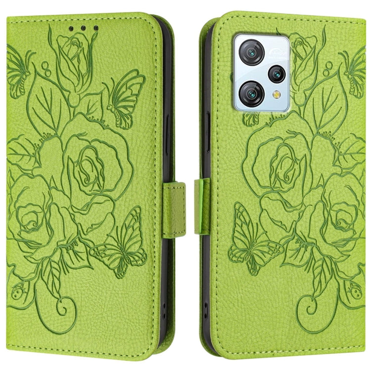For Blackview A53 Embossed Rose RFID Anti-theft Leather Phone Case(Green)