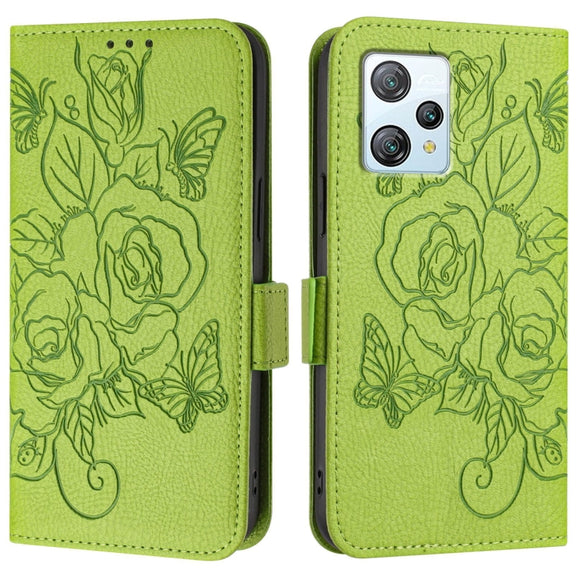 For Blackview A53 Embossed Rose RFID Anti-theft Leather Phone Case(Green)