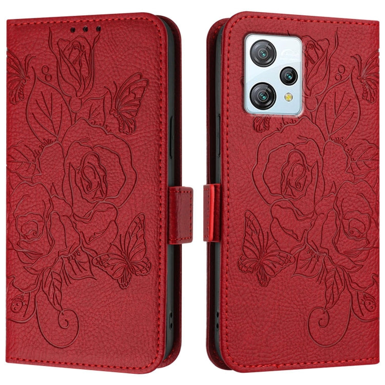 For Blackview A53 Embossed Rose RFID Anti-theft Leather Phone Case(Red)