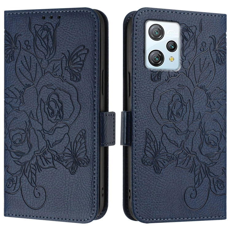 For Blackview A53 Embossed Rose RFID Anti-theft Leather Phone Case(Dark Blue)