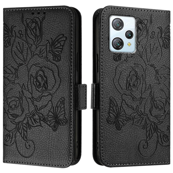 For Blackview A53 Embossed Rose RFID Anti-theft Leather Phone Case(Black)