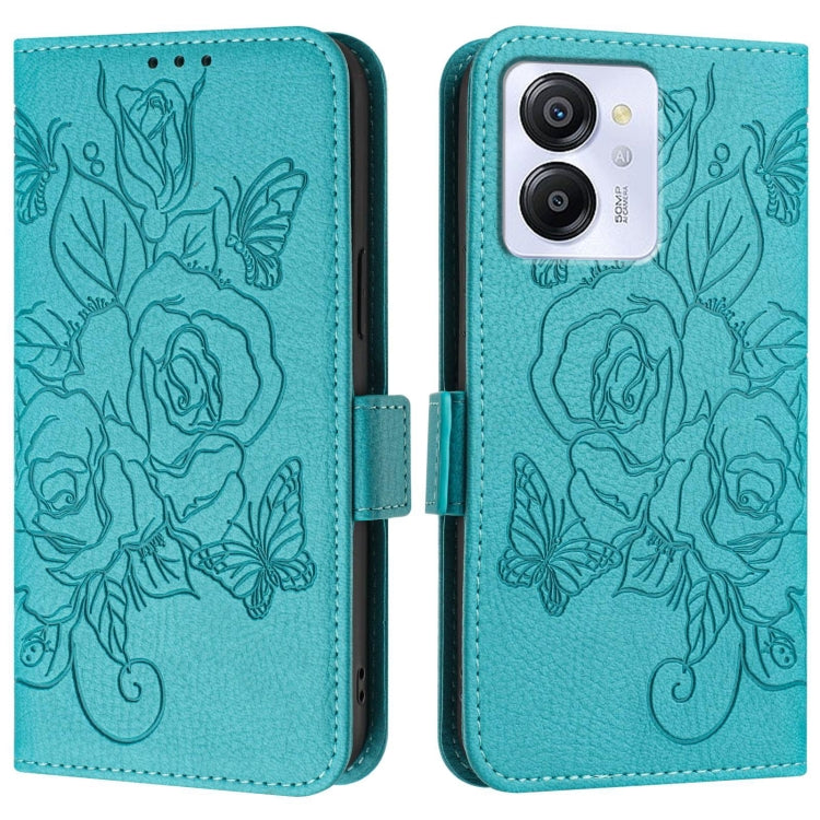 For Blackview Color 8 / Oscal Modern 8 Embossed Rose RFID Anti-theft Leather Phone Case(Light Blue)