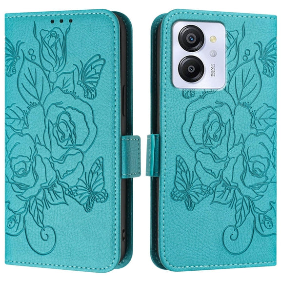 For Blackview Color 8 / Oscal Modern 8 Embossed Rose RFID Anti-theft Leather Phone Case(Light Blue)