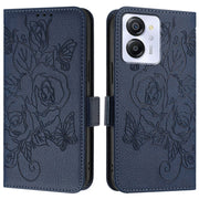 For Blackview Color 8 / Oscal Modern 8 Embossed Rose RFID Anti-theft Leather Phone Case(Dark Blue)