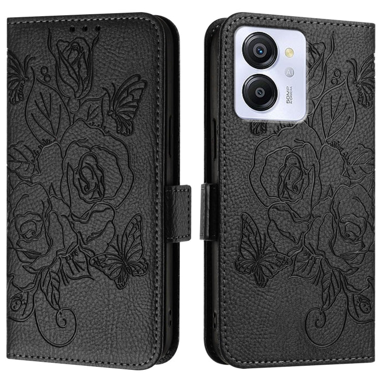 For Blackview Color 8 / Oscal Modern 8 Embossed Rose RFID Anti-theft Leather Phone Case(Black)