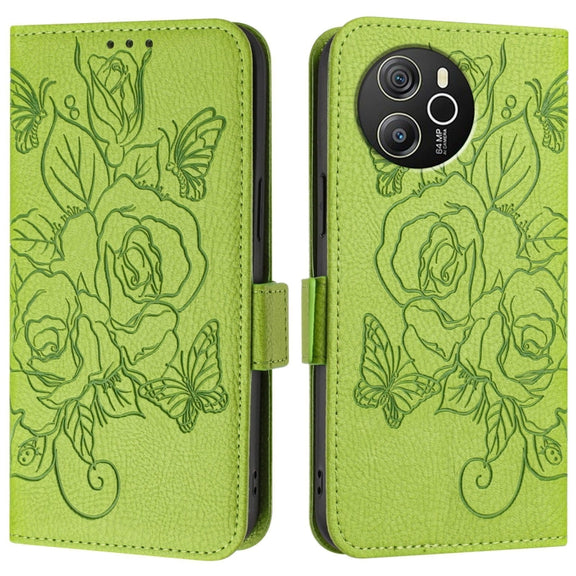 For Blackview Shark 8 Embossed Rose RFID Anti-theft Leather Phone Case(Green)