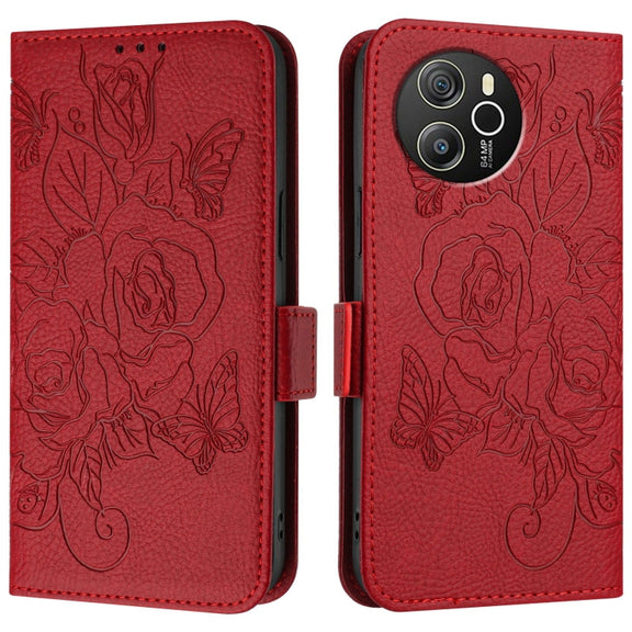 For Blackview Shark 8 Embossed Rose RFID Anti-theft Leather Phone Case(Red)