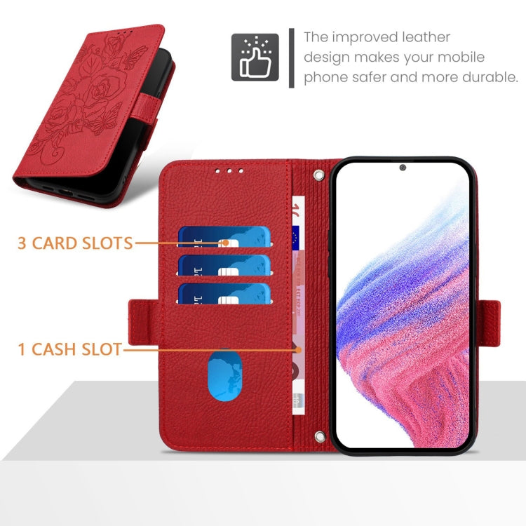 For Blackview Shark 8 Embossed Rose RFID Anti-theft Leather Phone Case(Red)