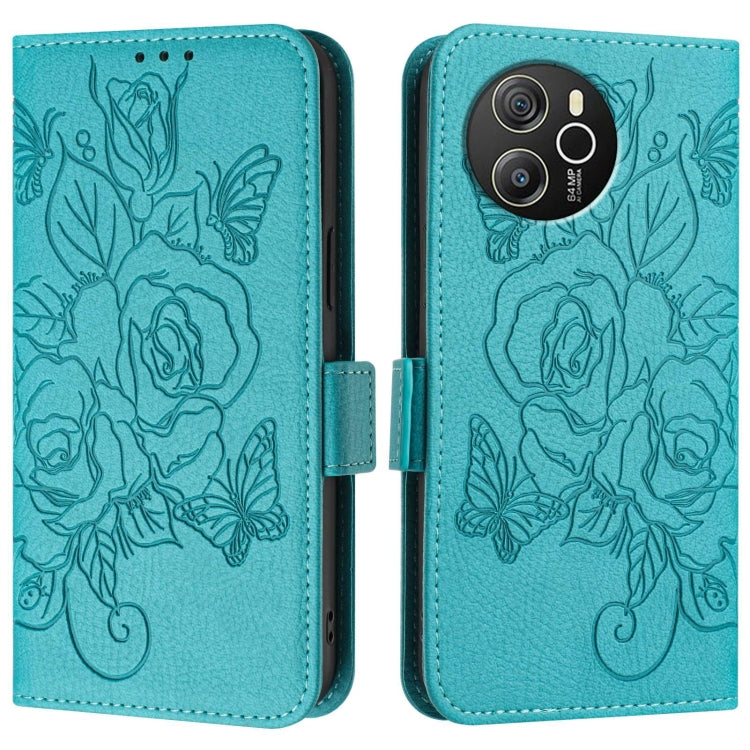 For Blackview Shark 8 Embossed Rose RFID Anti-theft Leather Phone Case(Light Blue)