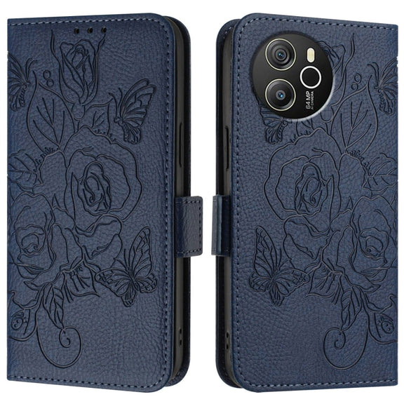 For Blackview Shark 8 Embossed Rose RFID Anti-theft Leather Phone Case(Dark Blue)