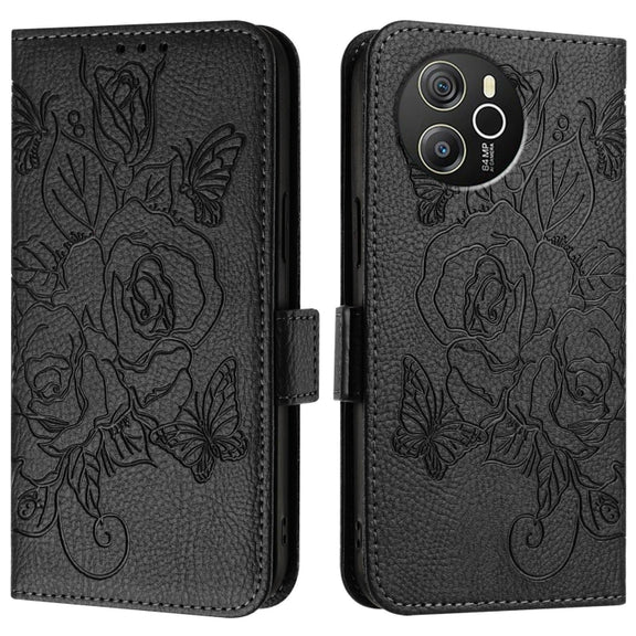 For Blackview Shark 8 Embossed Rose RFID Anti-theft Leather Phone Case(Black)