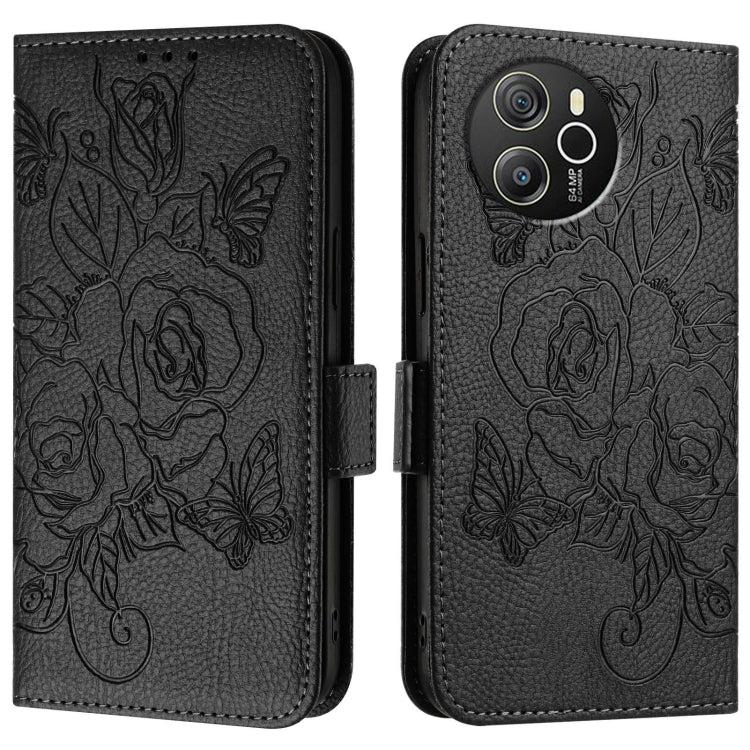 For Blackview Shark 8 Embossed Rose RFID Anti-theft Leather Phone Case(Black)