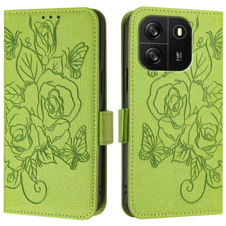 For Blackview WAVE 6C Embossed Rose RFID Anti-theft Leather Phone Case(Green)