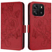 For Blackview WAVE 6C Embossed Rose RFID Anti-theft Leather Phone Case(Red)
