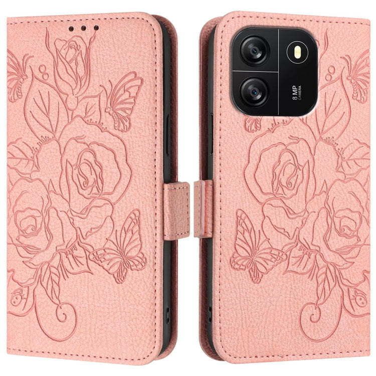 For Blackview WAVE 6C Embossed Rose RFID Anti-theft Leather Phone Case(Pink)