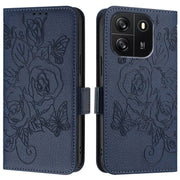 For Blackview WAVE 6C Embossed Rose RFID Anti-theft Leather Phone Case(Dark Blue)