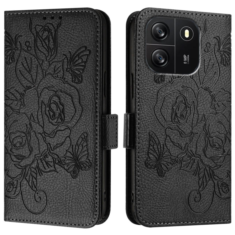 For Blackview WAVE 6C Embossed Rose RFID Anti-theft Leather Phone Case(Black)