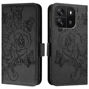 For Blackview WAVE 6C Embossed Rose RFID Anti-theft Leather Phone Case(Black)