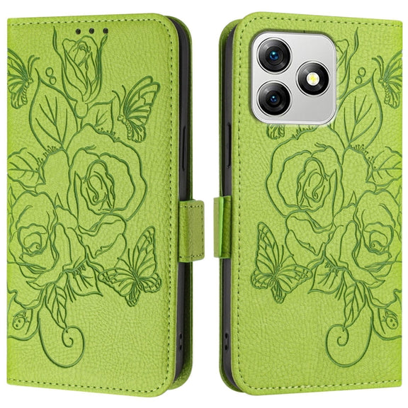For Ulefone Note 18 Ultra Embossed Rose RFID Anti-theft Leather Phone Case(Green)