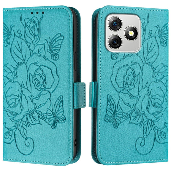 For Ulefone Note 18 Ultra Embossed Rose RFID Anti-theft Leather Phone Case(Light Blue)
