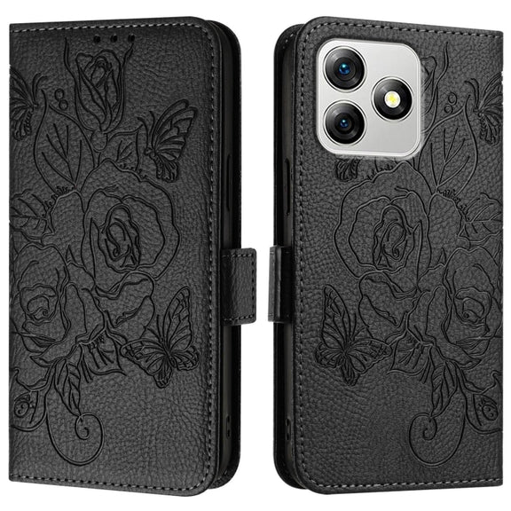 For Ulefone Note 18 Ultra Embossed Rose RFID Anti-theft Leather Phone Case(Black)