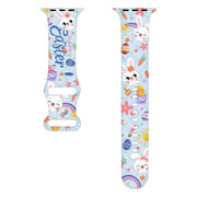 For Apple Watch SE 2023 44mm Butterfly Buckle Easter Printed Silicone Watch Band(Bunny Blue)