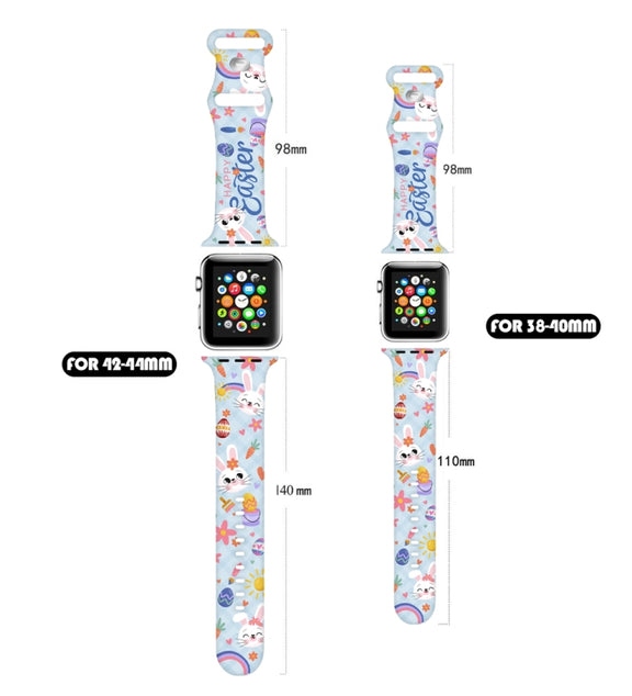 For Apple Watch SE 2023 44mm Butterfly Buckle Easter Printed Silicone Watch Band(Bunny Blue)