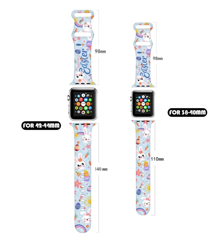 For Apple Watch SE 2023 44mm Butterfly Buckle Easter Printed Silicone Watch Band(Bunny Blue)