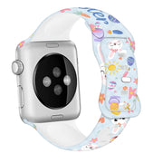 For Apple Watch SE 2023 44mm Butterfly Buckle Easter Printed Silicone Watch Band(Bunny Blue)