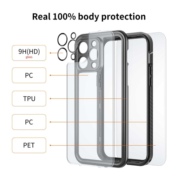 For iPhone 14 Plus RedPepper Shockproof IP68 Water-resistant PC + TPU Protective Case(Black)