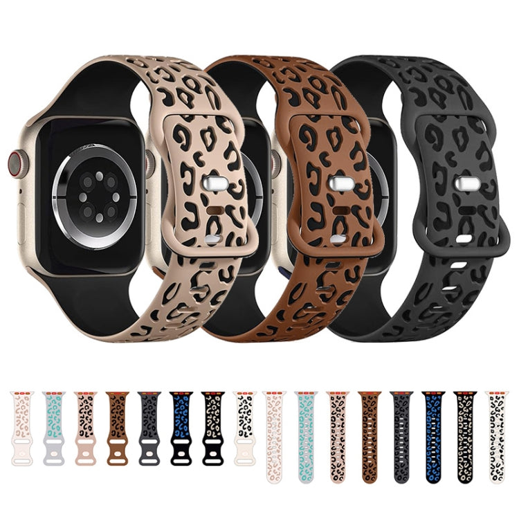 For Apple Watch Series 6 40mm Concave Leopard Printed Silicone Watch Band(Black Blue)