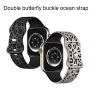 For Apple Watch SE 2023 44mm Concave Leopard Printed Silicone Watch Band(Black Blue)