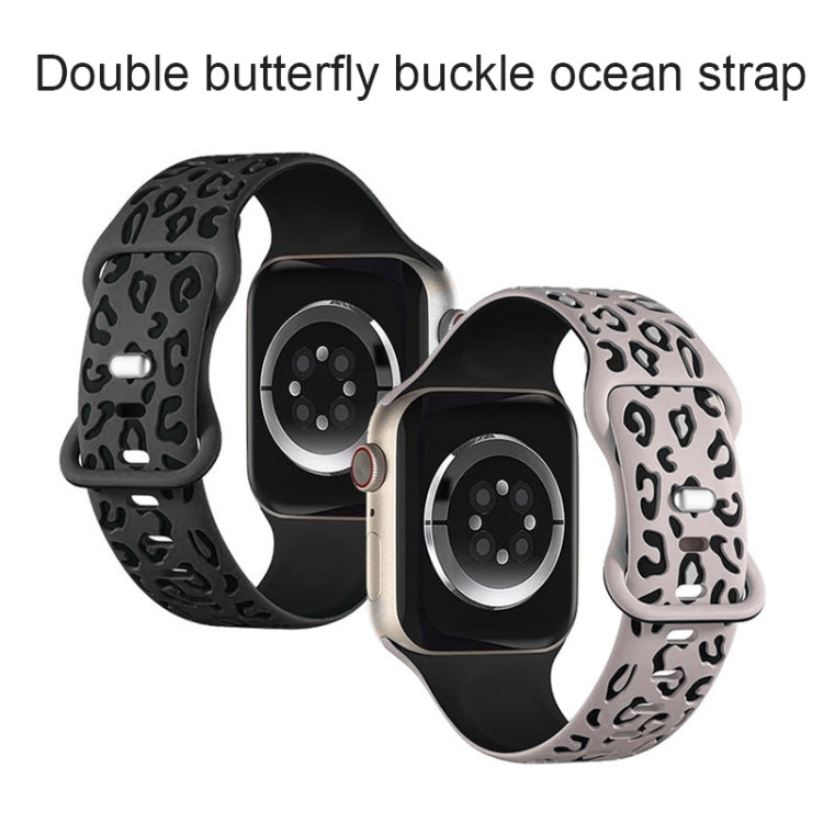 For Apple Watch SE 2023 44mm Concave Leopard Printed Silicone Watch Band(Black Blue)