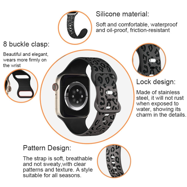 For Apple Watch Series 6 40mm Concave Leopard Printed Silicone Watch Band(Black Blue)