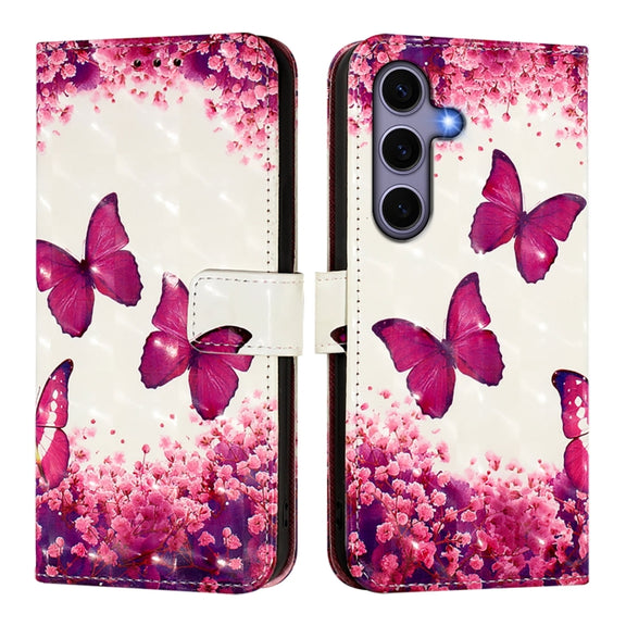 For Samsung Galaxy S25 5G 3D Painting Horizontal Flip Leather Phone Case(Rose Butterfly)