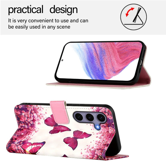 For Samsung Galaxy S25 5G 3D Painting Horizontal Flip Leather Phone Case(Rose Butterfly)