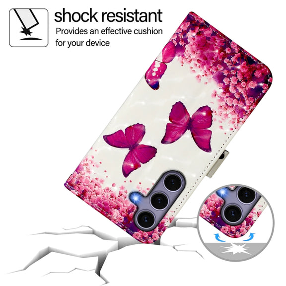 For Samsung Galaxy S25 5G 3D Painting Horizontal Flip Leather Phone Case(Rose Butterfly)