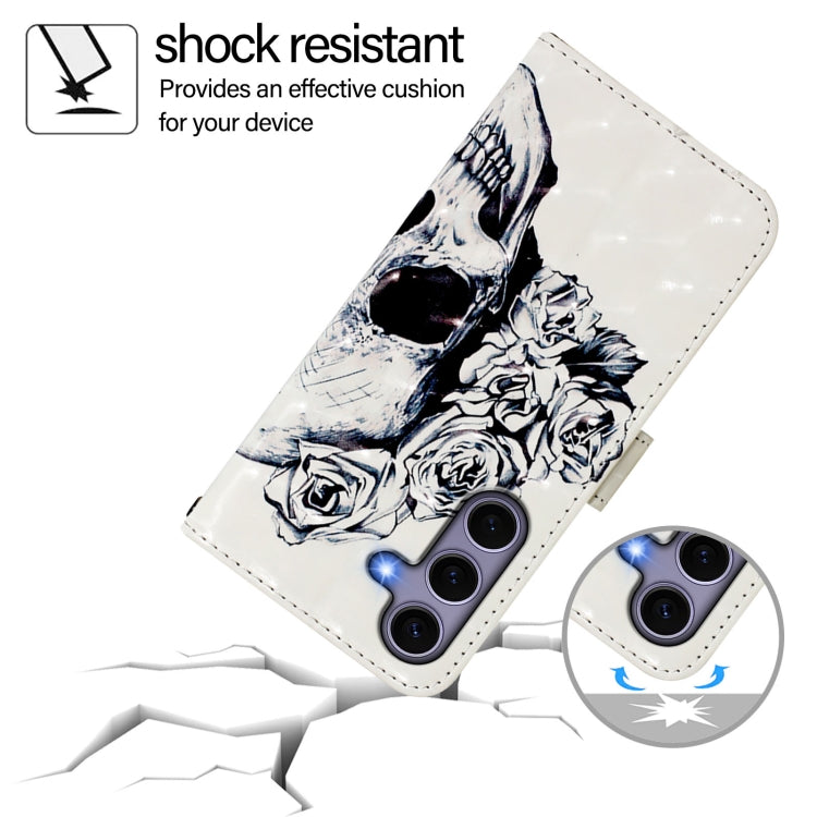 For Samsung Galaxy S25 5G 3D Painting Horizontal Flip Leather Phone Case(Skull)