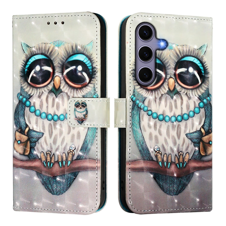 For Samsung Galaxy S25 5G 3D Painting Horizontal Flip Leather Phone Case(Grey Owl)