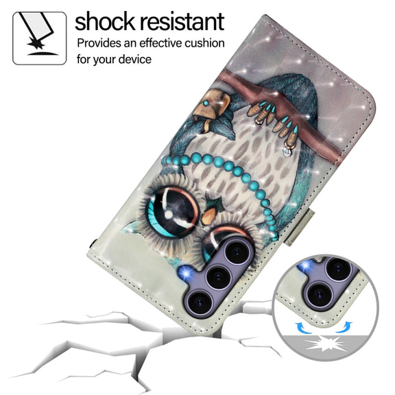 For Samsung Galaxy S25 5G 3D Painting Horizontal Flip Leather Phone Case(Grey Owl)