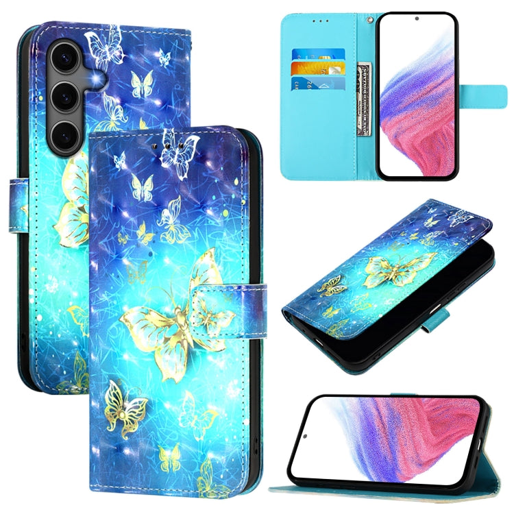 For Samsung Galaxy S25+ 5G 3D Painting Horizontal Flip Leather Phone Case(Golden Butterfly)