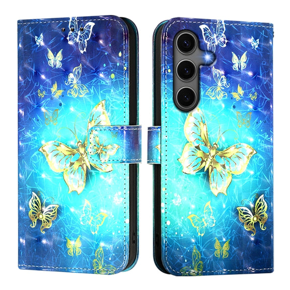 For Samsung Galaxy S25+ 5G 3D Painting Horizontal Flip Leather Phone Case(Golden Butterfly)