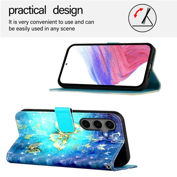For Samsung Galaxy S25+ 5G 3D Painting Horizontal Flip Leather Phone Case(Golden Butterfly)