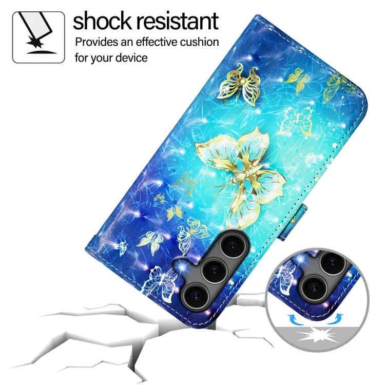 For Samsung Galaxy S25+ 5G 3D Painting Horizontal Flip Leather Phone Case(Golden Butterfly)