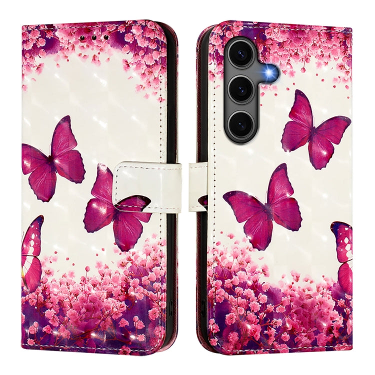 For Samsung Galaxy S25+ 5G 3D Painting Horizontal Flip Leather Phone Case(Rose Butterfly)