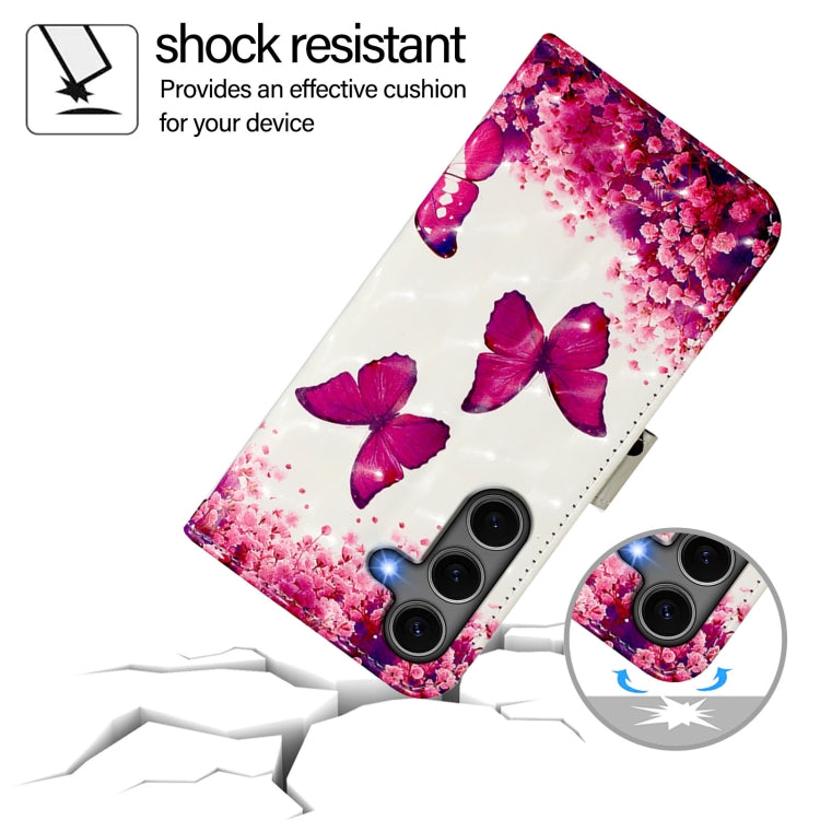 For Samsung Galaxy S25+ 5G 3D Painting Horizontal Flip Leather Phone Case(Rose Butterfly)