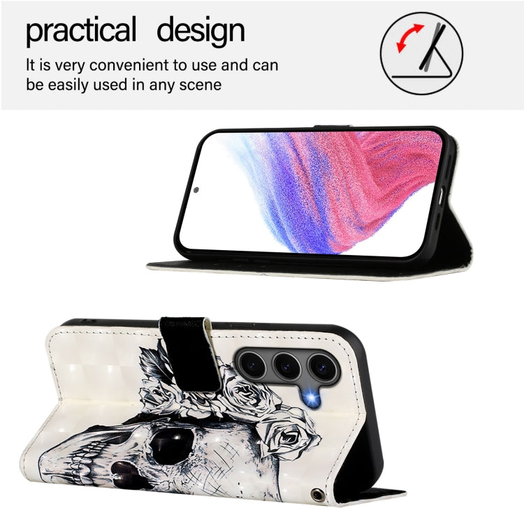 For Samsung Galaxy S25+ 5G 3D Painting Horizontal Flip Leather Phone Case(Skull)