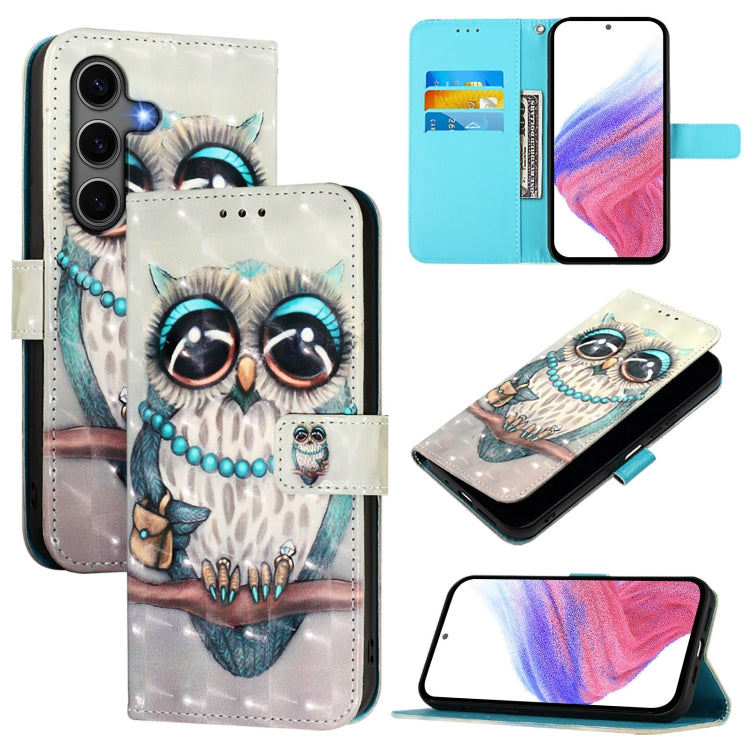 For Samsung Galaxy S25+ 5G 3D Painting Horizontal Flip Leather Phone Case(Grey Owl)