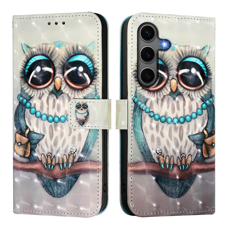 For Samsung Galaxy S25+ 5G 3D Painting Horizontal Flip Leather Phone Case(Grey Owl)